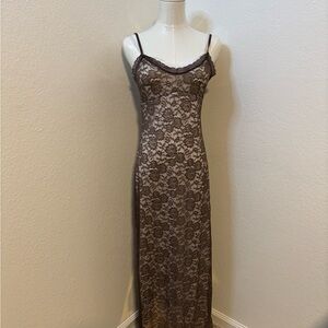 Vintage Y2K Charlotte Russe Brown Lace with Roses Overlay Size M